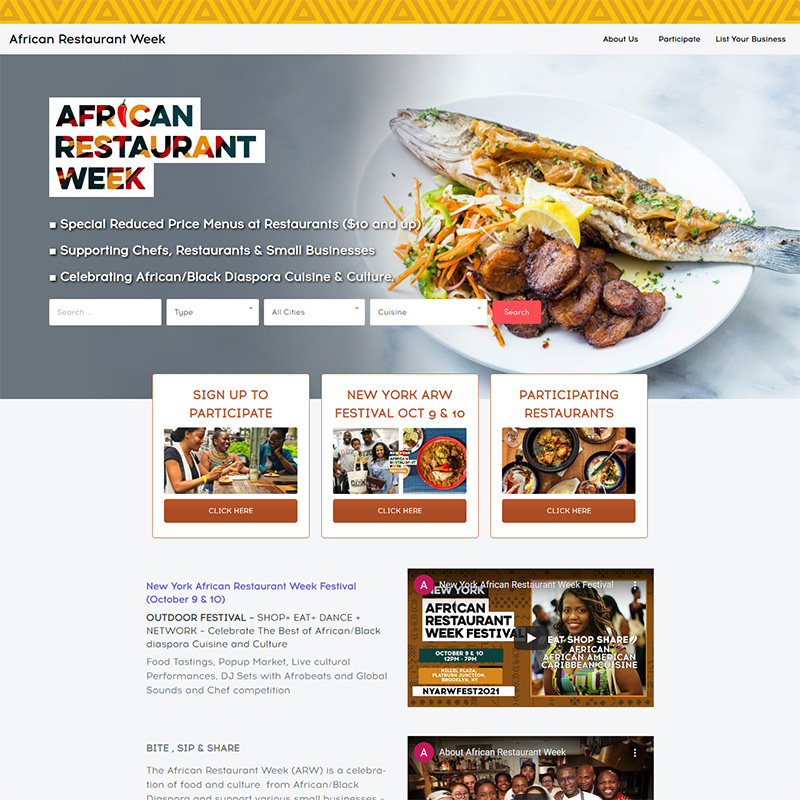 African Restaurant Week website design by Web Visually