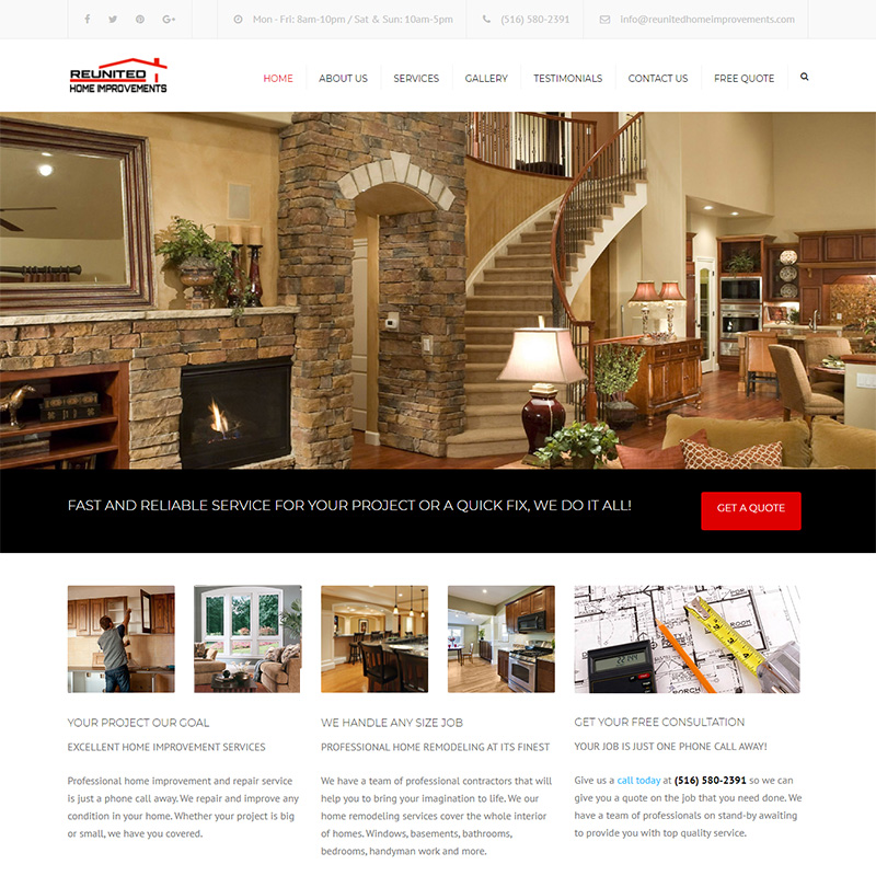Reunited Home Improvements website design by Web Visually