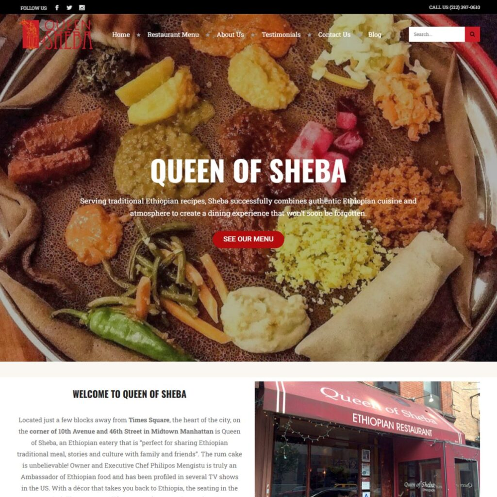 Queen of Sheba website design by Web Visually